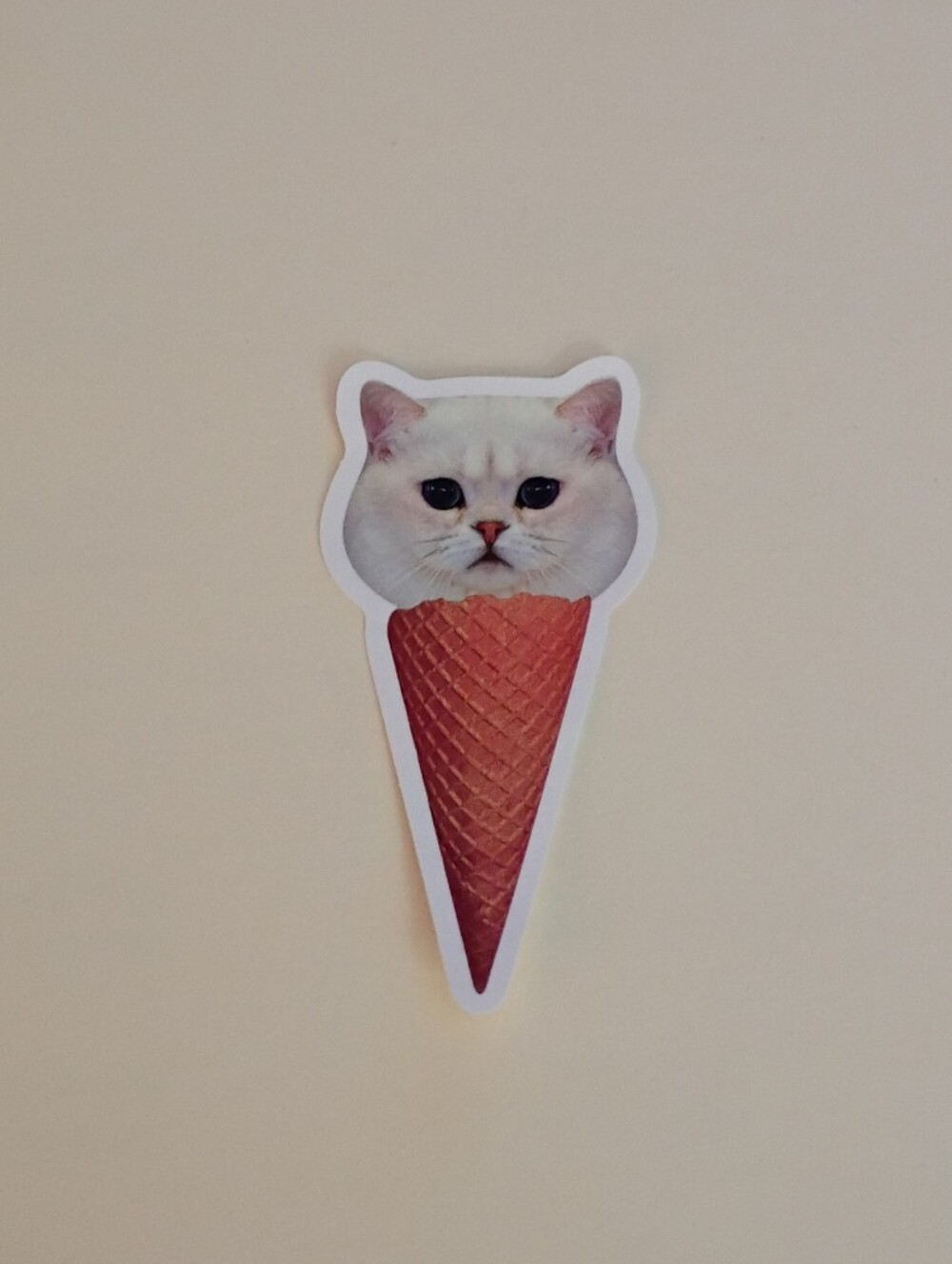 10/$10 Stickers Decal - White Cat Face with Dark Eyes in Ice Cream Come